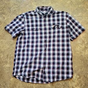 Carhartt Fort Plaid Shirt Mens XL Tall Button Down White Blue Short Sleeve